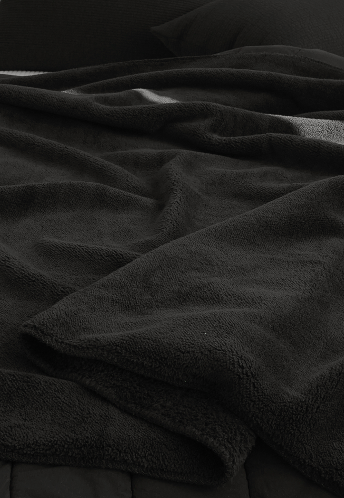 Furry Black Fleece Blanket